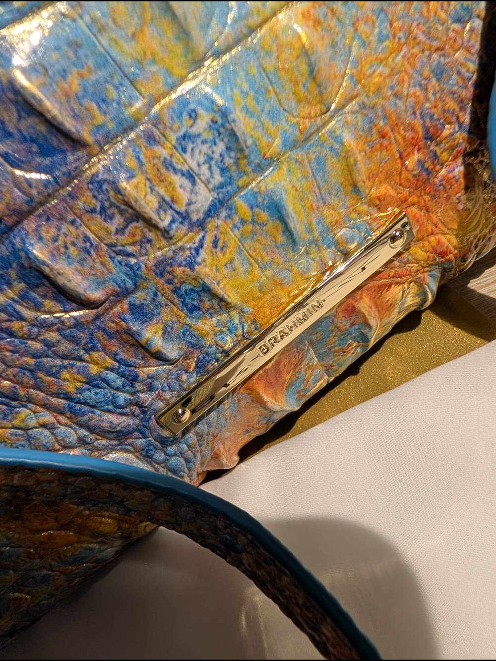 Brahmin Blue Multi Croc-Embossed Leather Shoulder Bag - Picture 3 of 16